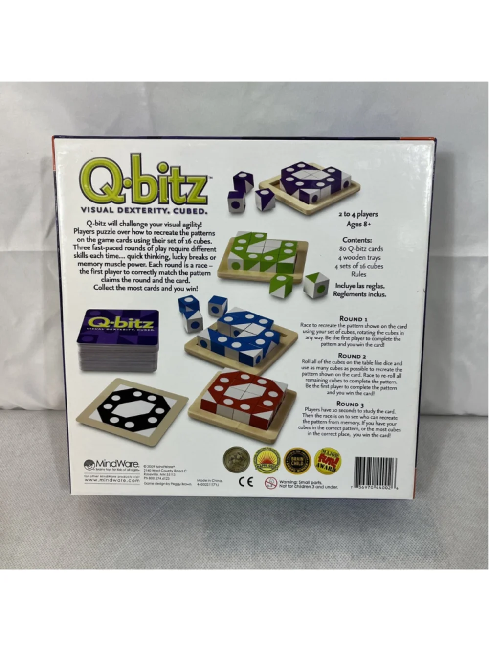 MindWare Q-bitz Board Game Visual Dexterity Cubed Puzzle Strategy Family CIB